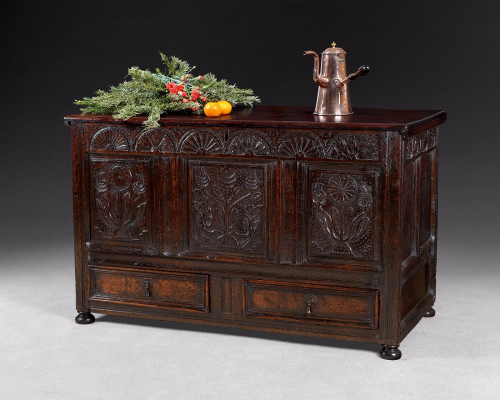Early 18th Century carved Oak Dower Chest