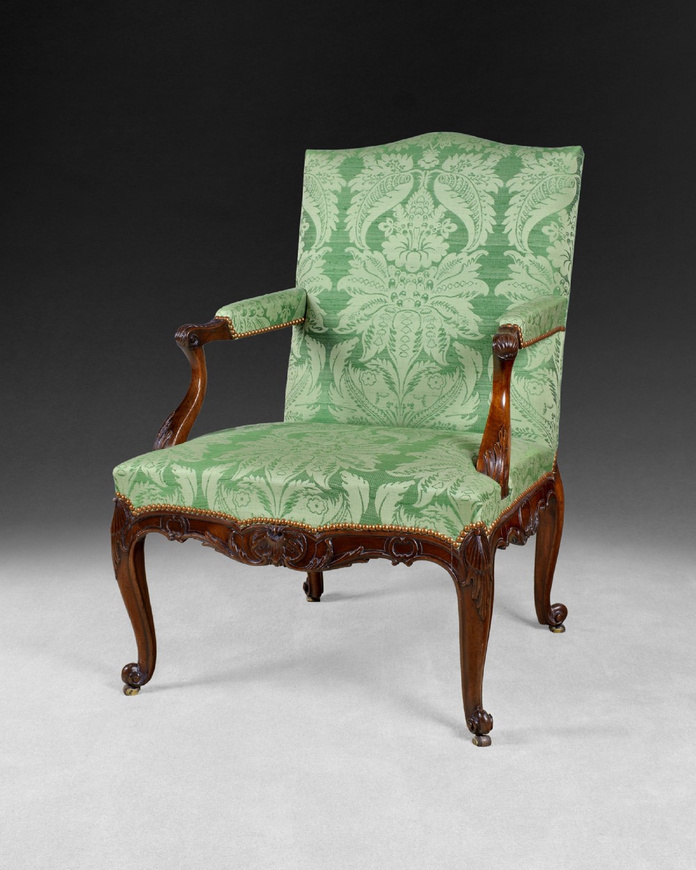 Gainsborough armchair, Chippendale Period, carved Mahogany 