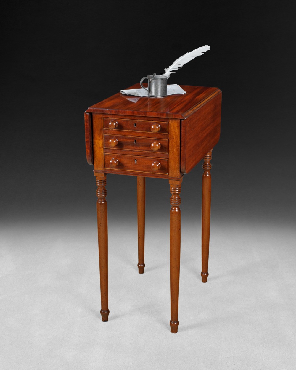Regency Mahogany Drop Leaf three drawer Pembroke Work Table