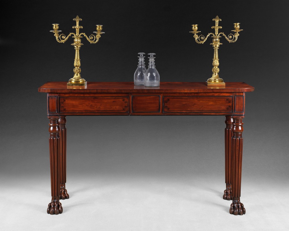 Regency Period Mahogany and ebony inlaid straight fronted serving table in the manner of George Smith
