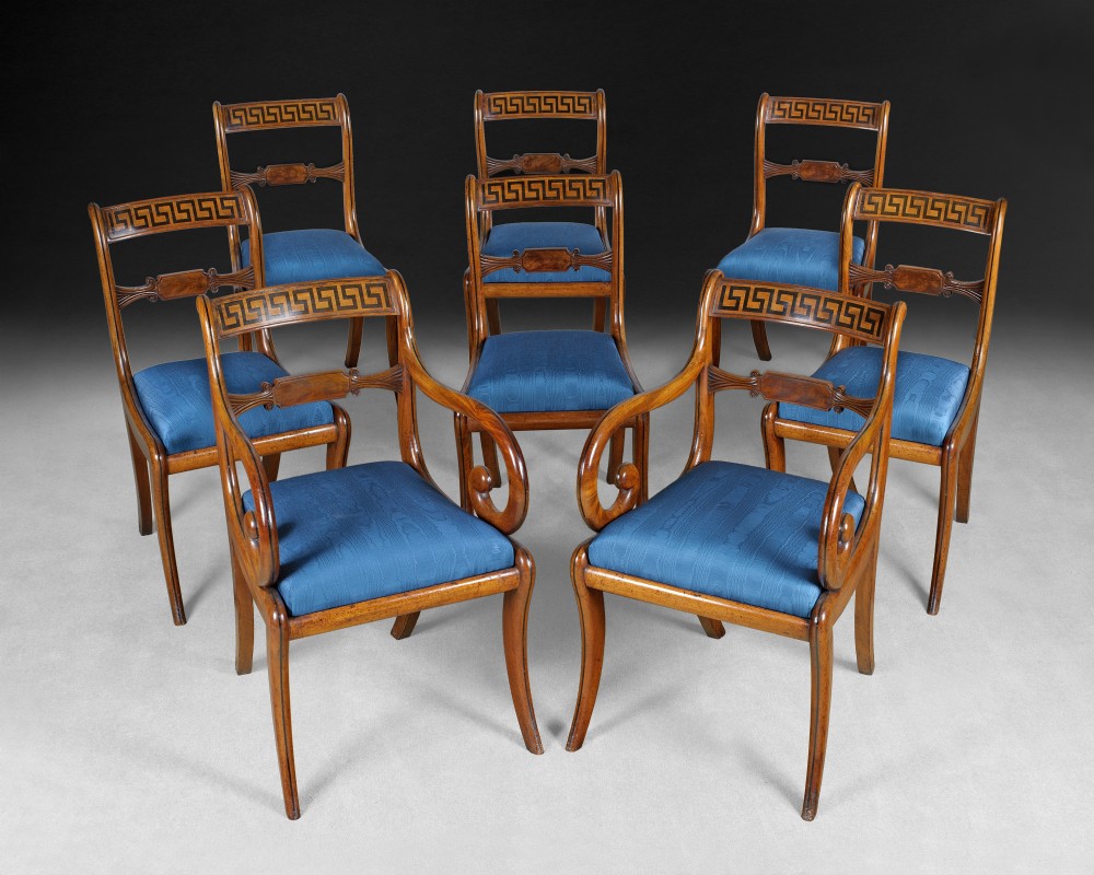 Set of eight Regency Mahogany dining  chairs comprising 6 side chairs and two carvers