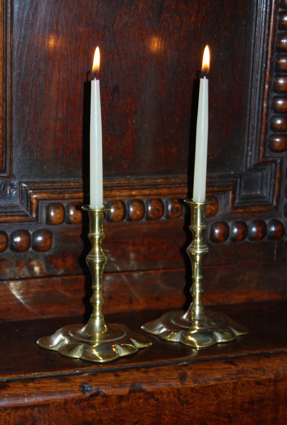 Pair of early 19th Century Brass Taper Sticks in the early 18th Century manner.  
