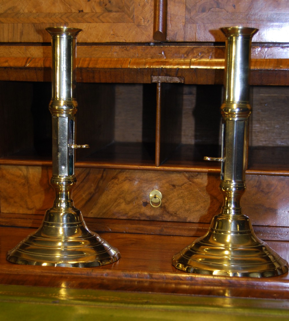 Pair of large mid 18th. century Brass Ejector Candlesticks