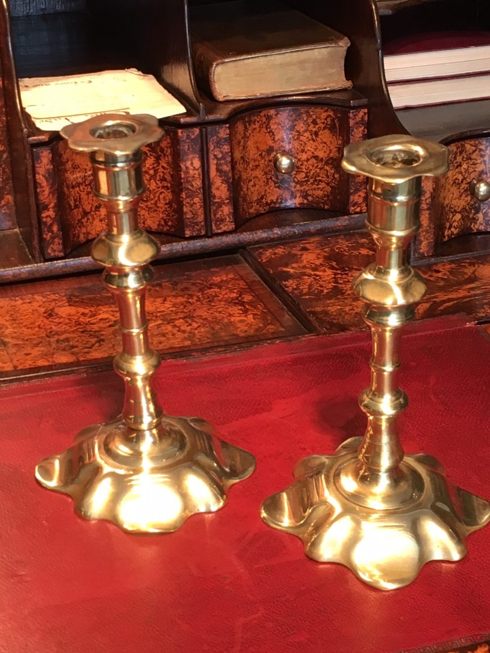 Petal based pair of George II Brass Candlesticks