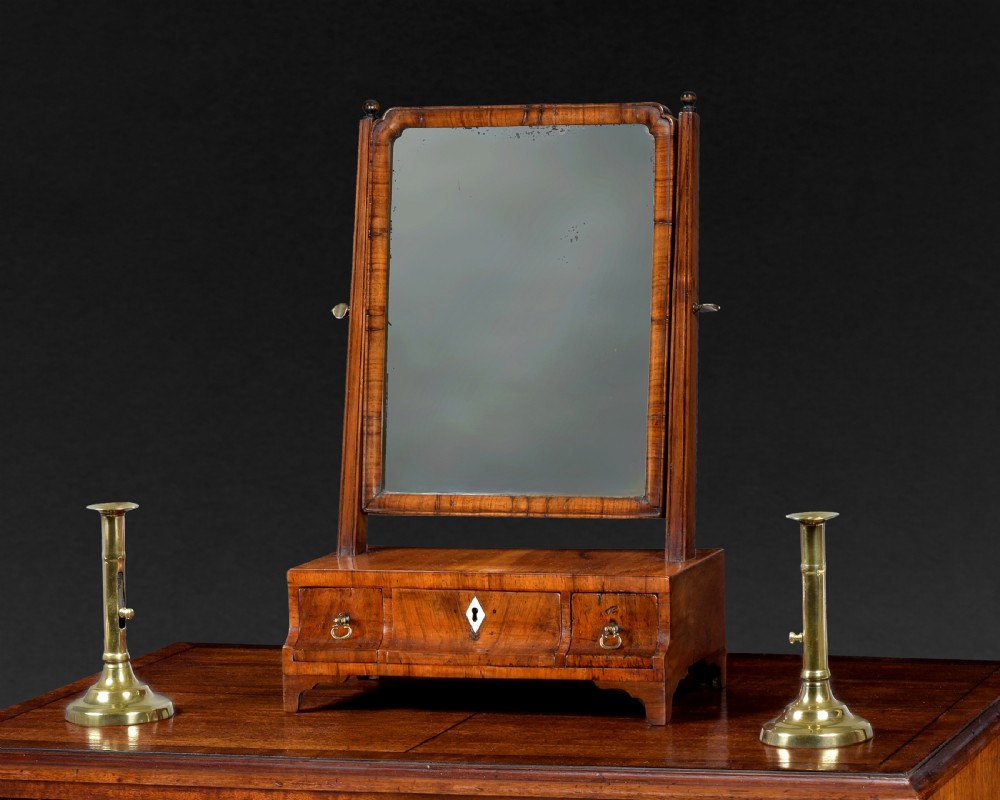 George II period walnut dressing mirror
