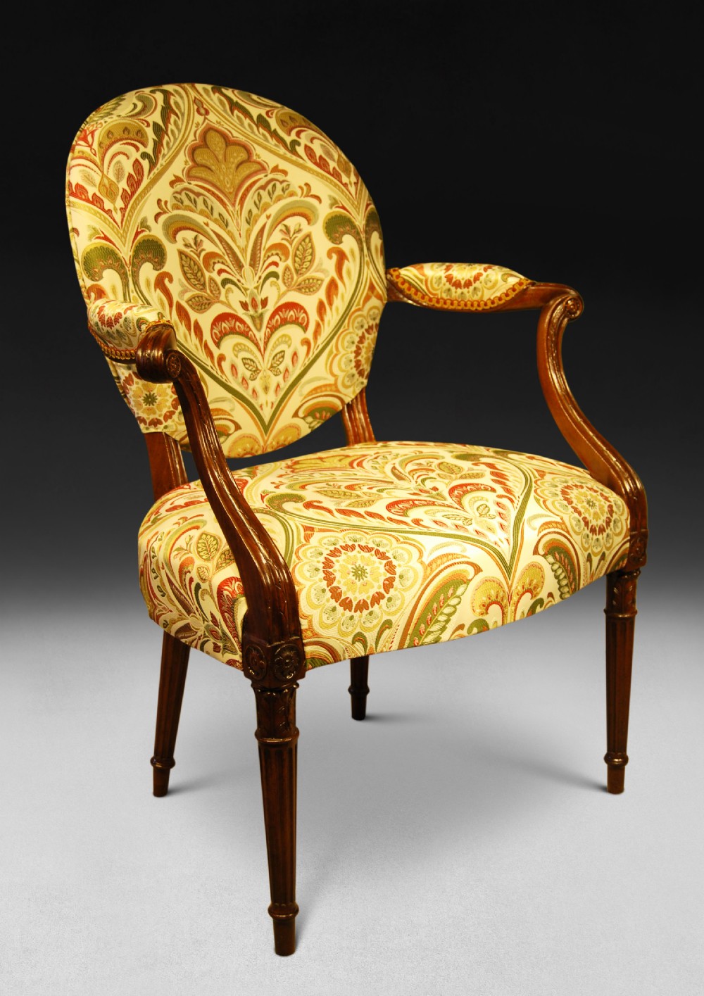 Hepplewhite Period Mahogany Salon Armchair in the French manner