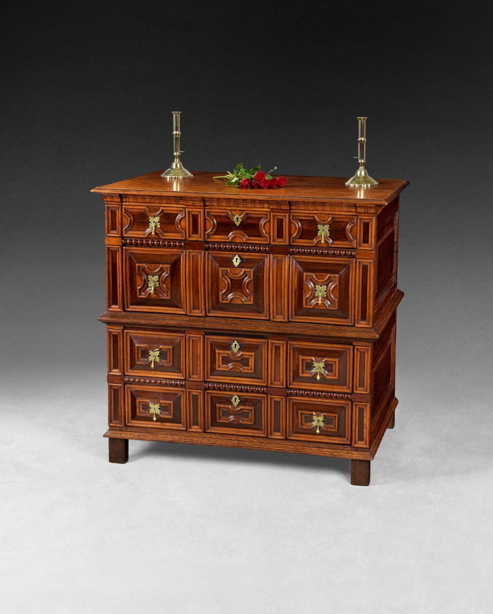 Charles II period 2-part Oak Chest of Drawers