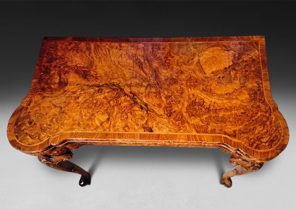 George II Burr Walnut and feather banded card table  View III