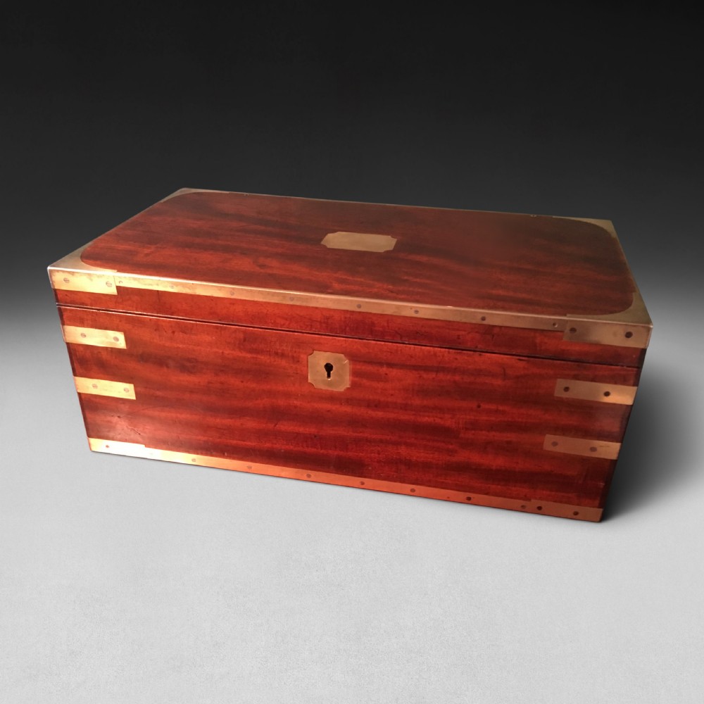 Georgian Mahogany Brass Bound Writing Slope with its original slope baton