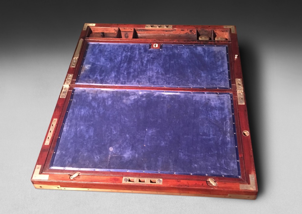 Georgian Mahogany Brass Bound Writing Slope with its original slope baton View II