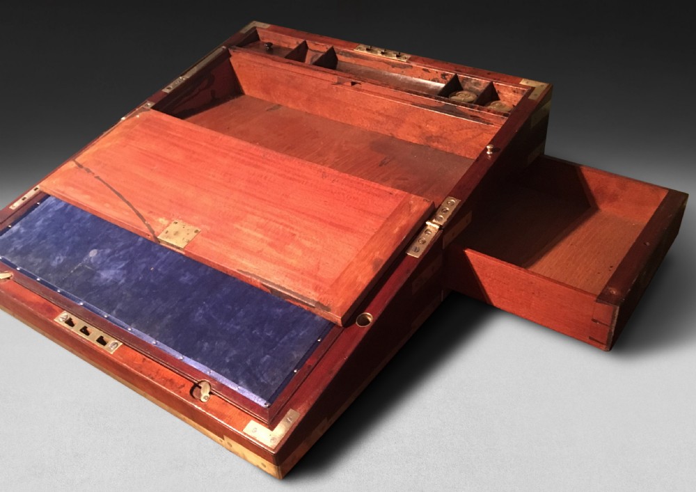 Georgian Mahogany Brass Bound Writing Slope with its original slope baton View III