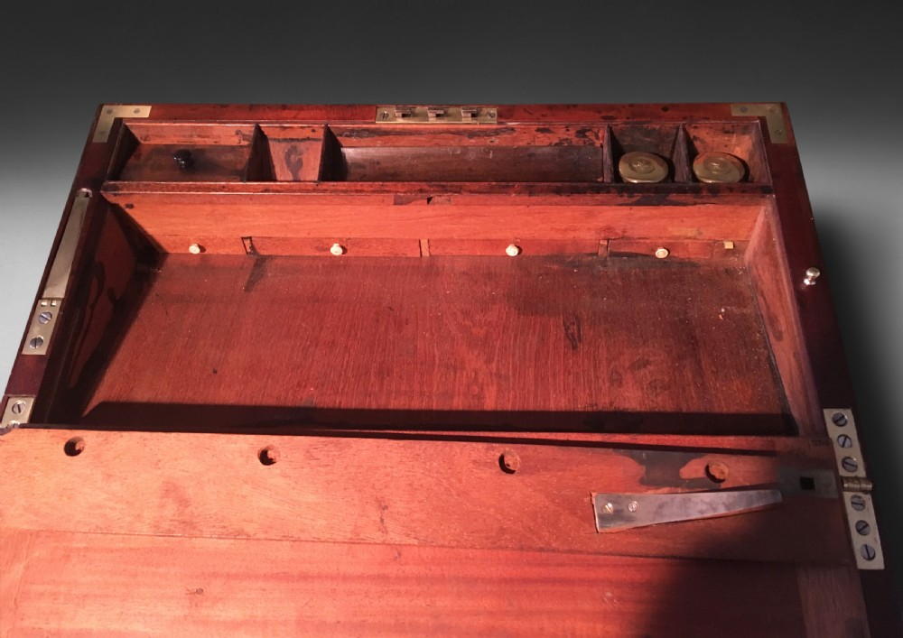 Georgian Mahogany Brass Bound Writing Slope with its original slope baton View IV