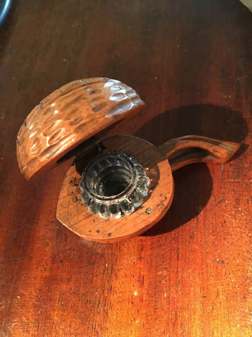 Small Walnut inkwell carved in the shape of a walnut View II