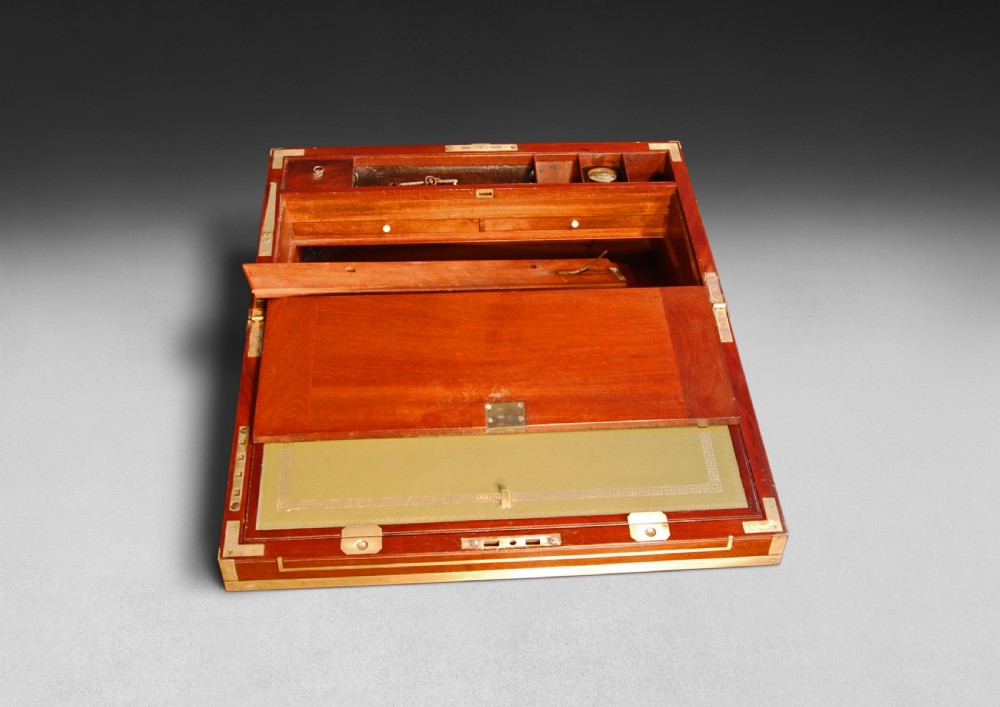 Regency Period Mahogany and Brass Bound Campaign Writing Box View V