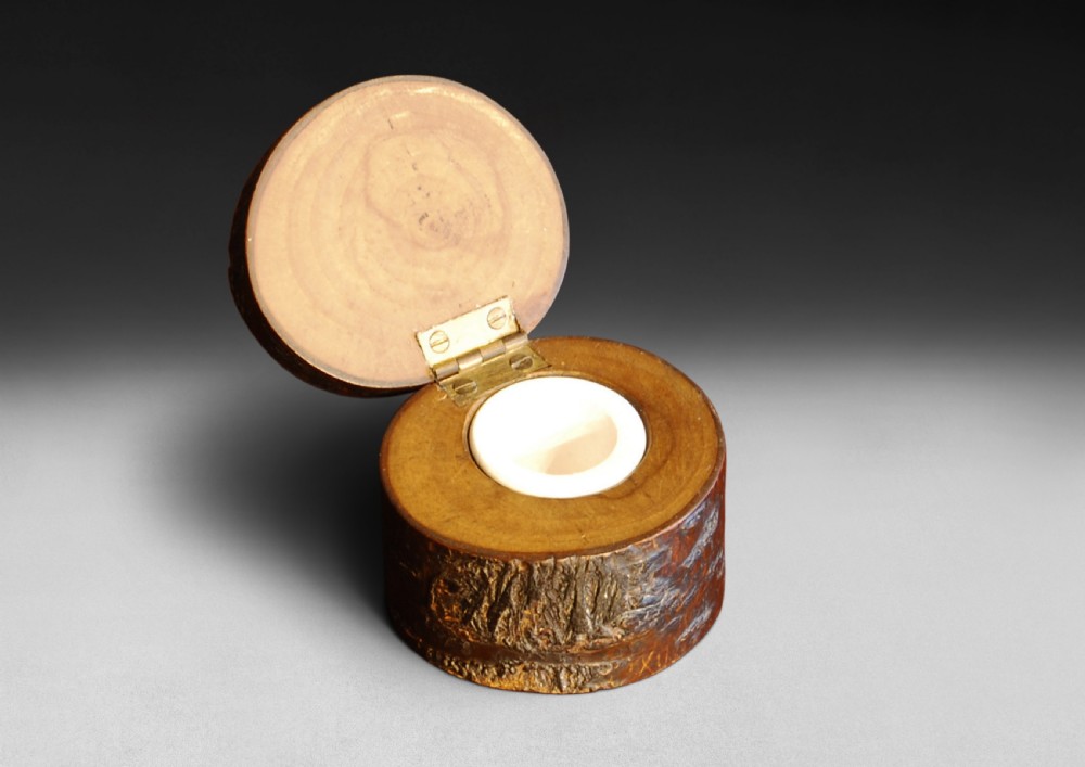 Novelty inkwell made from a slice of a tree branch View II