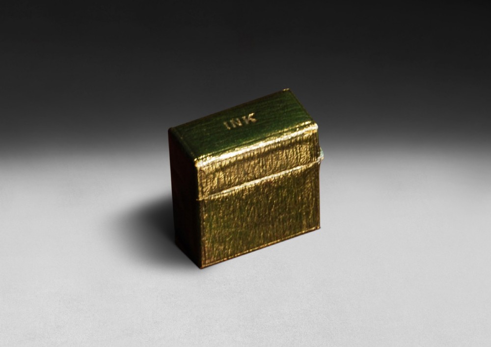 Small Rectangular Dark Green Leather cased Travelling Inkwell  View II