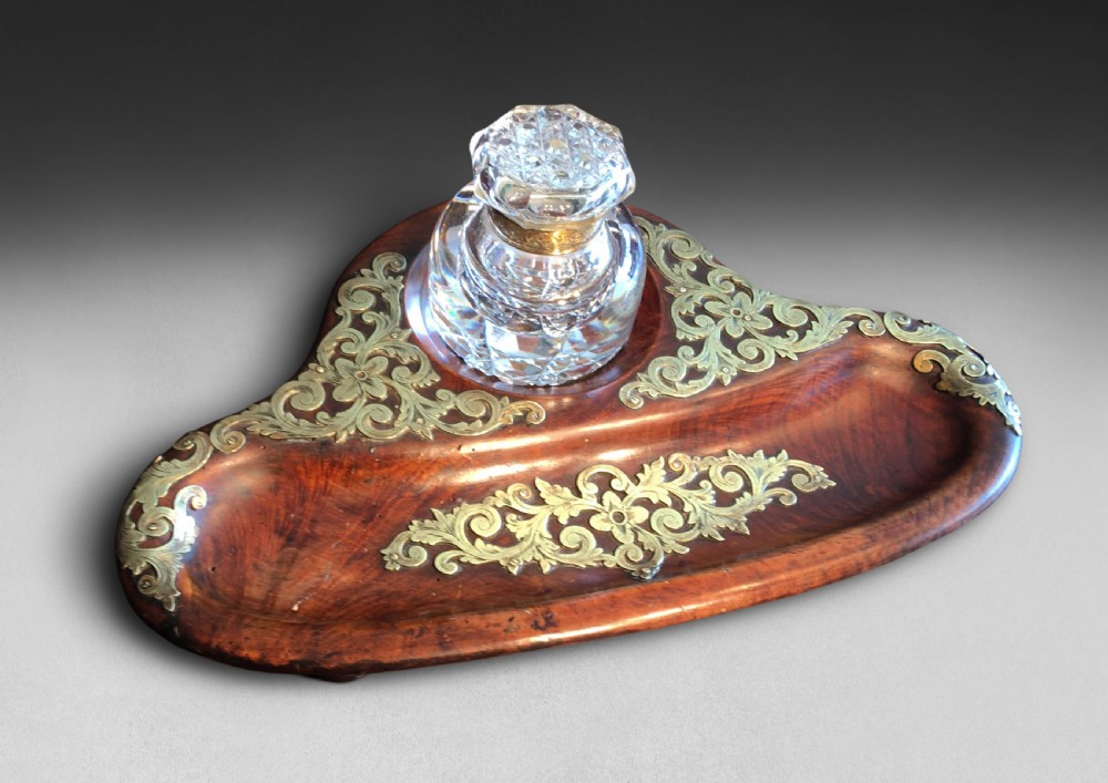 Victorian Walnut Desk Piece with large glass inkwell
