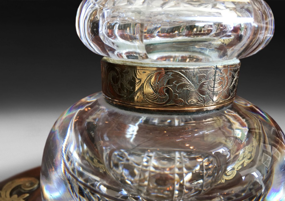 Victorian Walnut Desk Piece with large glass inkwell View II