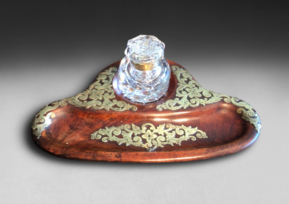 Victorian Walnut Desk Piece with large glass inkwell View III