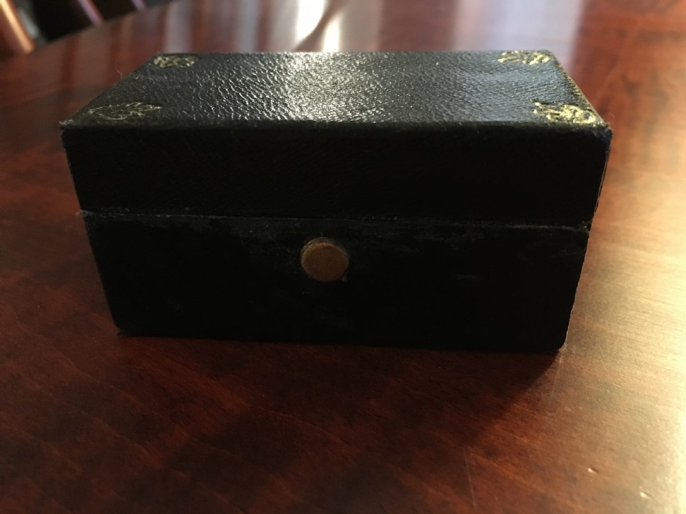 Rectangular black leather clad travelling inkwell with double wells View III