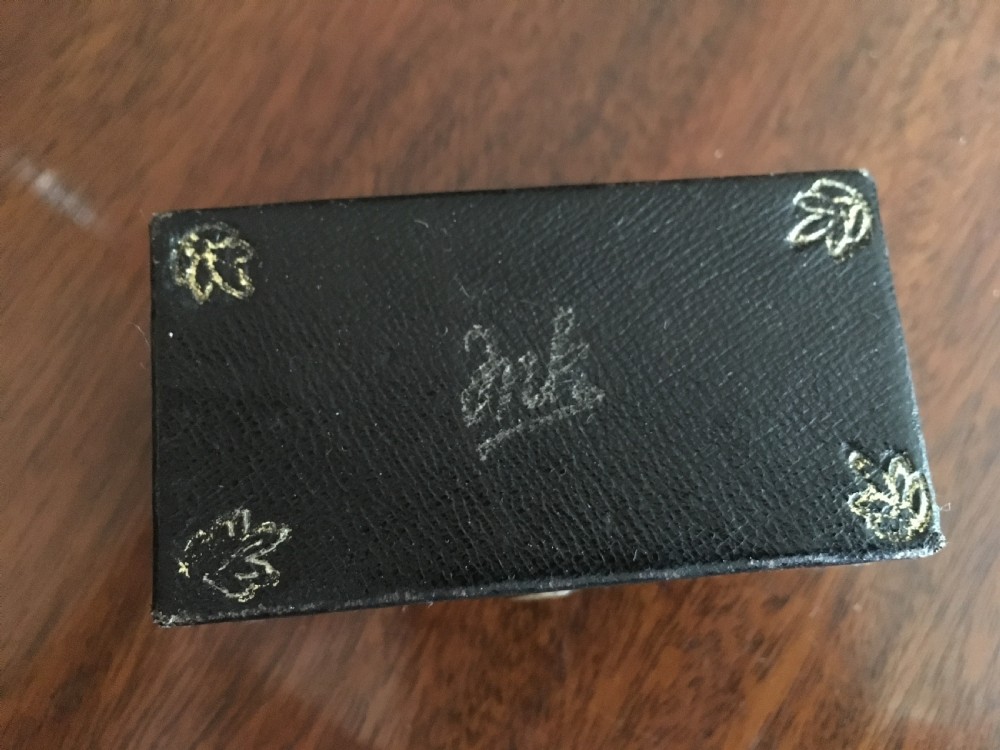 Rectangular black leather clad travelling inkwell with double wells View IV