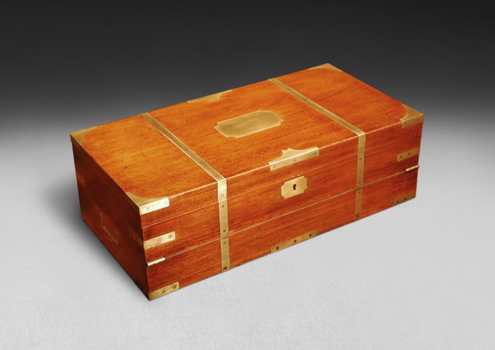 Mid-19th Century Teak and Brass bound Campaign Writing Box