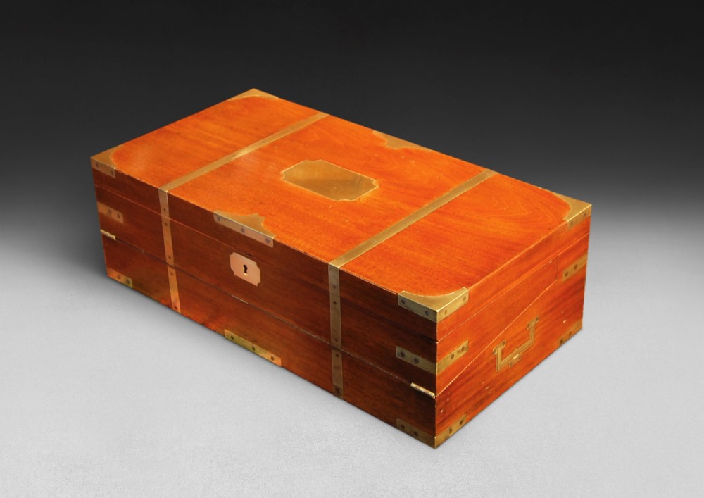 Mid-19th Century Teak and Brass bound Campaign Writing Box View V