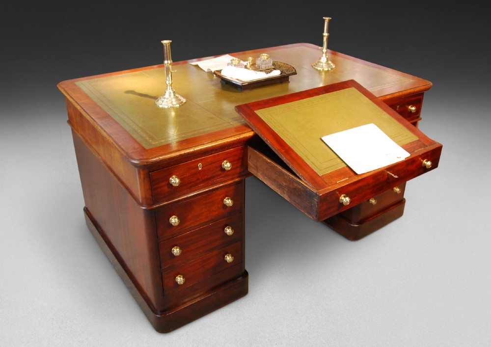 Mid 19th century Mahogany Partners Pedestal Desk