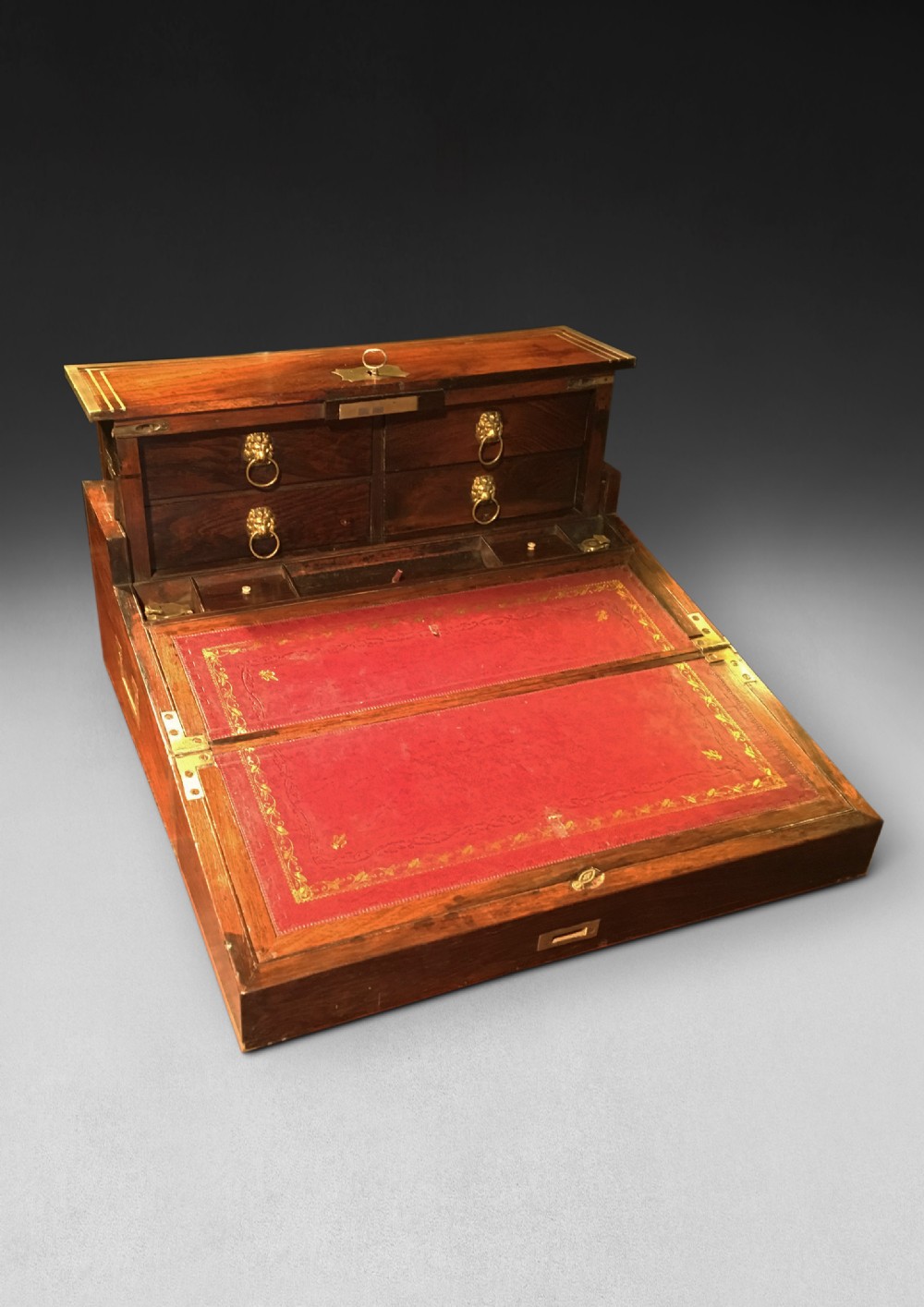 Rosewood and Brass Inlaid Regency Campaign Writing Slope