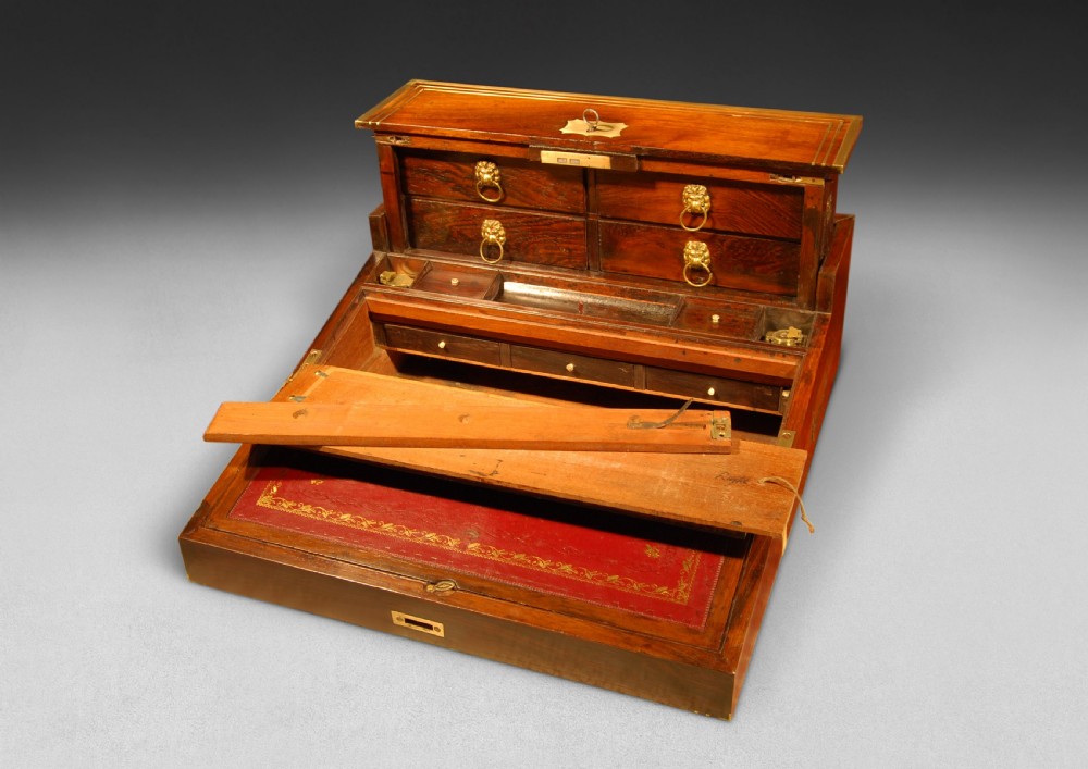 Rosewood and Brass Inlaid Regency Campaign Writing Slope View III
