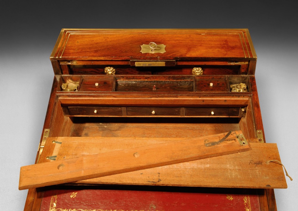 Rosewood and Brass Inlaid Regency Campaign Writing Slope View IV