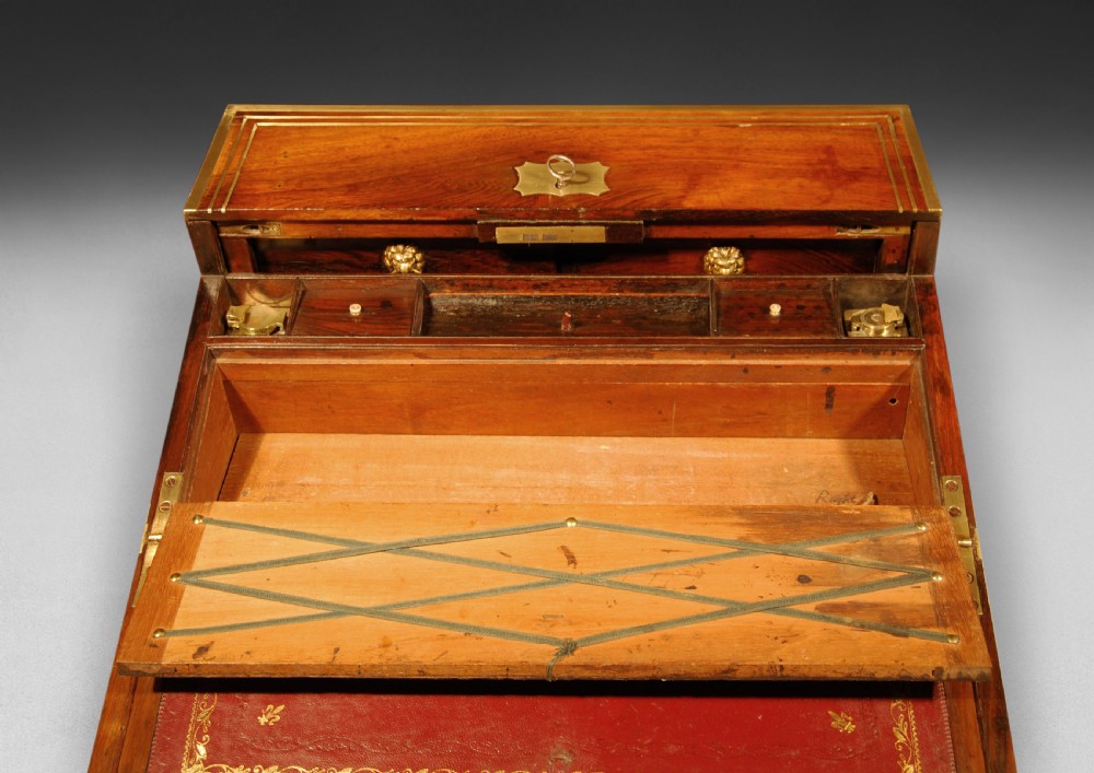 Rosewood and Brass Inlaid Regency Campaign Writing Slope View V