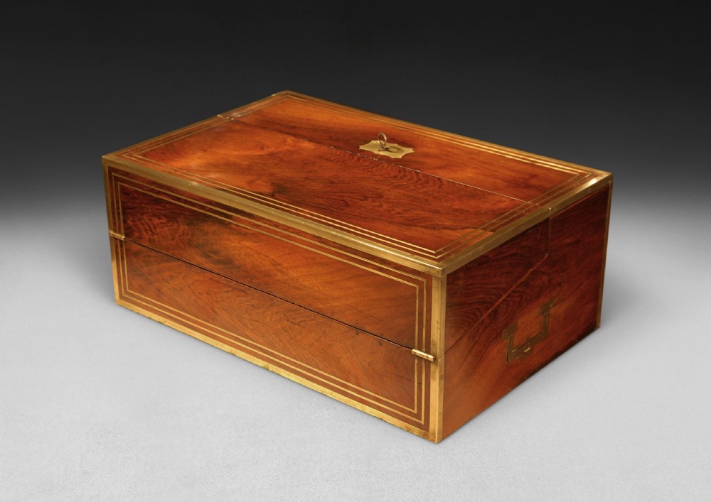 Rosewood and Brass Inlaid Regency Campaign Writing Slope View VII
