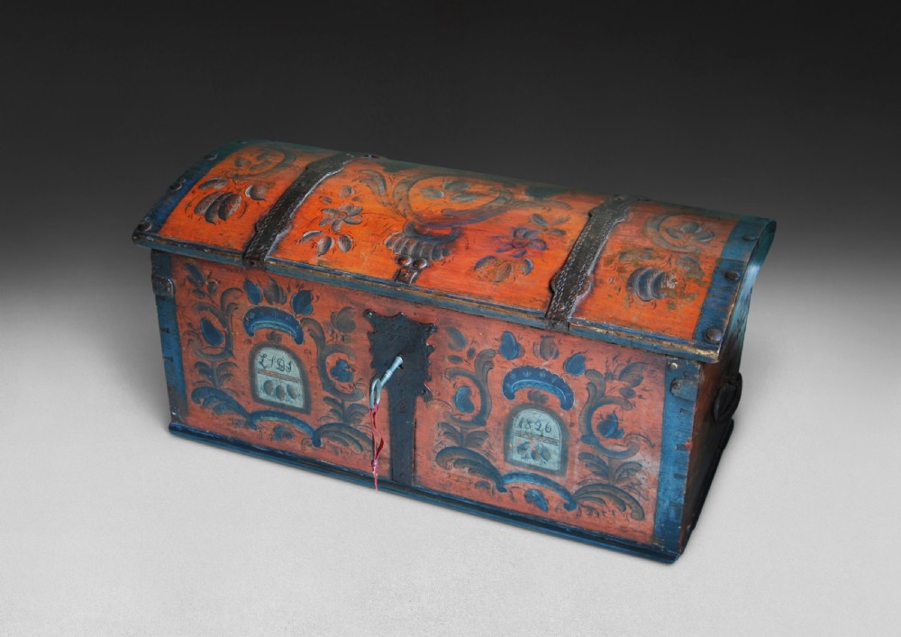 Early 19th.C Scandinavian Decorated Wedding or Dowry Coffer