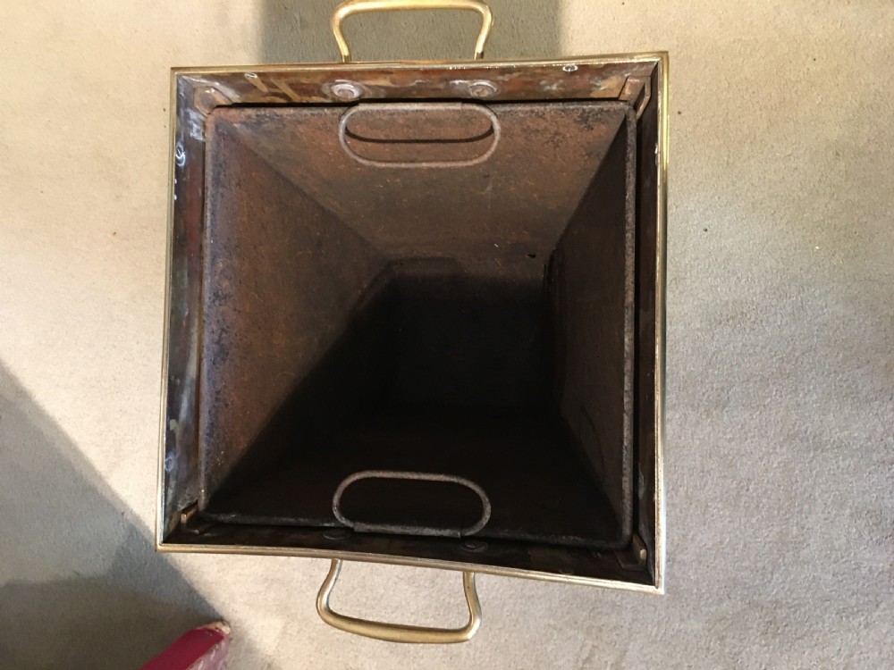 Square Brass Lidded Coal Bucket by Tonks View II