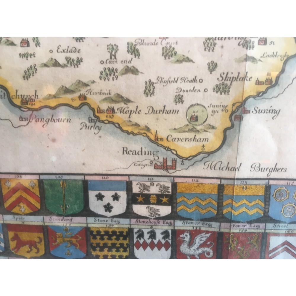 Hand coloured engraved map of Oxfordshire by Robert Plot View II