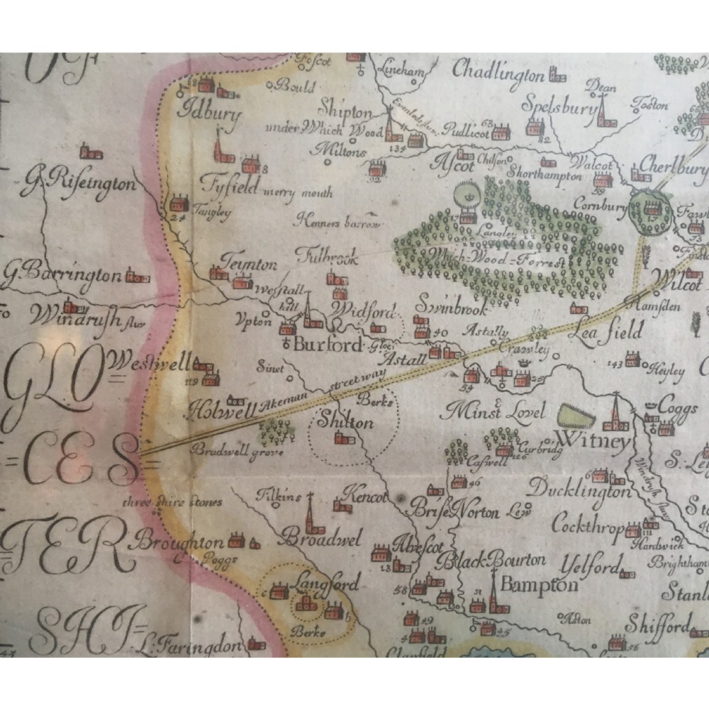Hand coloured engraved map of Oxfordshire by Robert Plot View IV