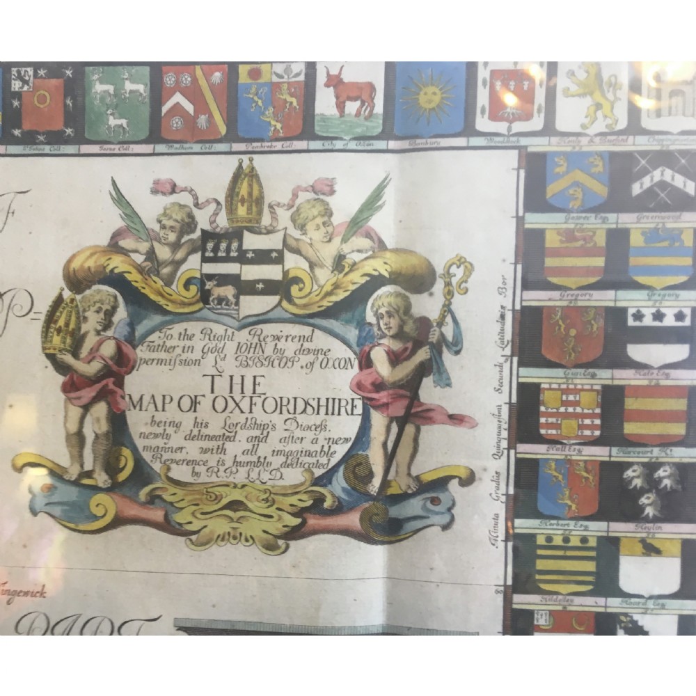 Hand coloured engraved map of Oxfordshire by Robert Plot View VI