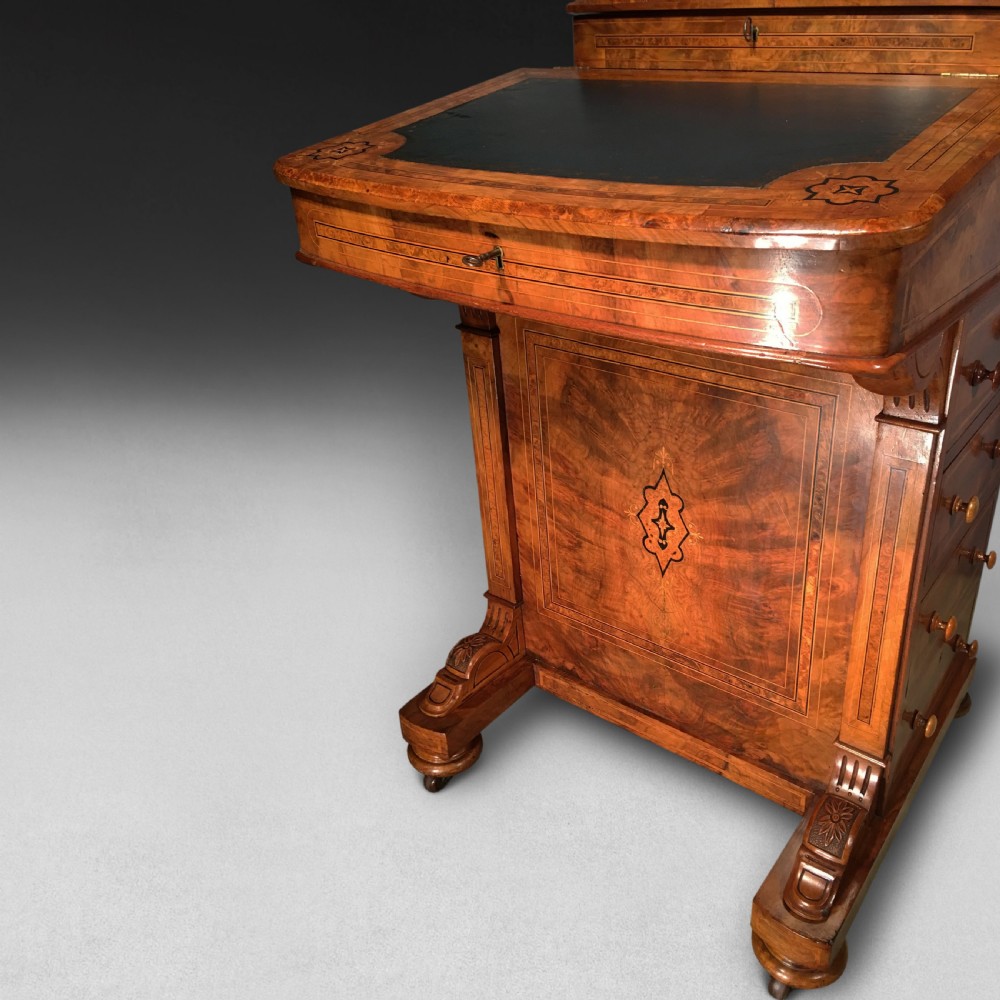 A Victorian inlaid Walnut and Crossbanded Davenport View IV