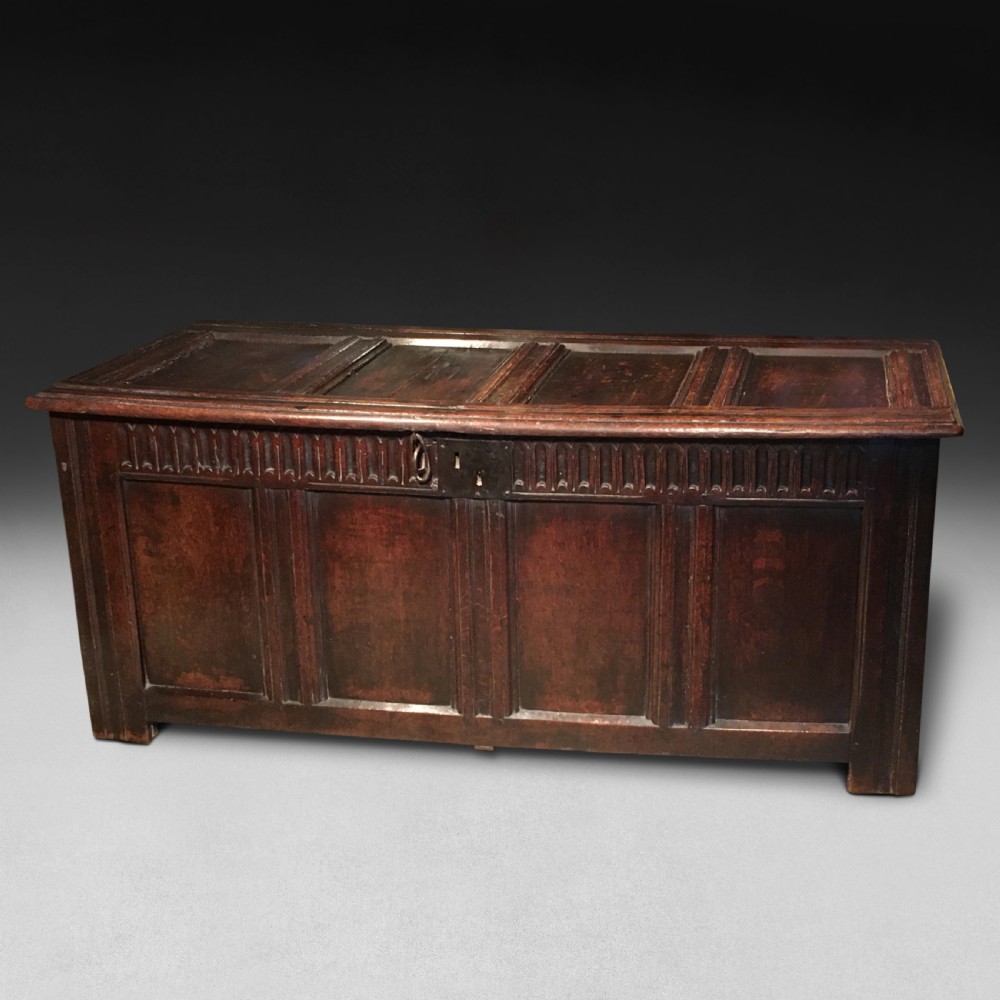 Mid 17th century Oak four panel Coffer View II