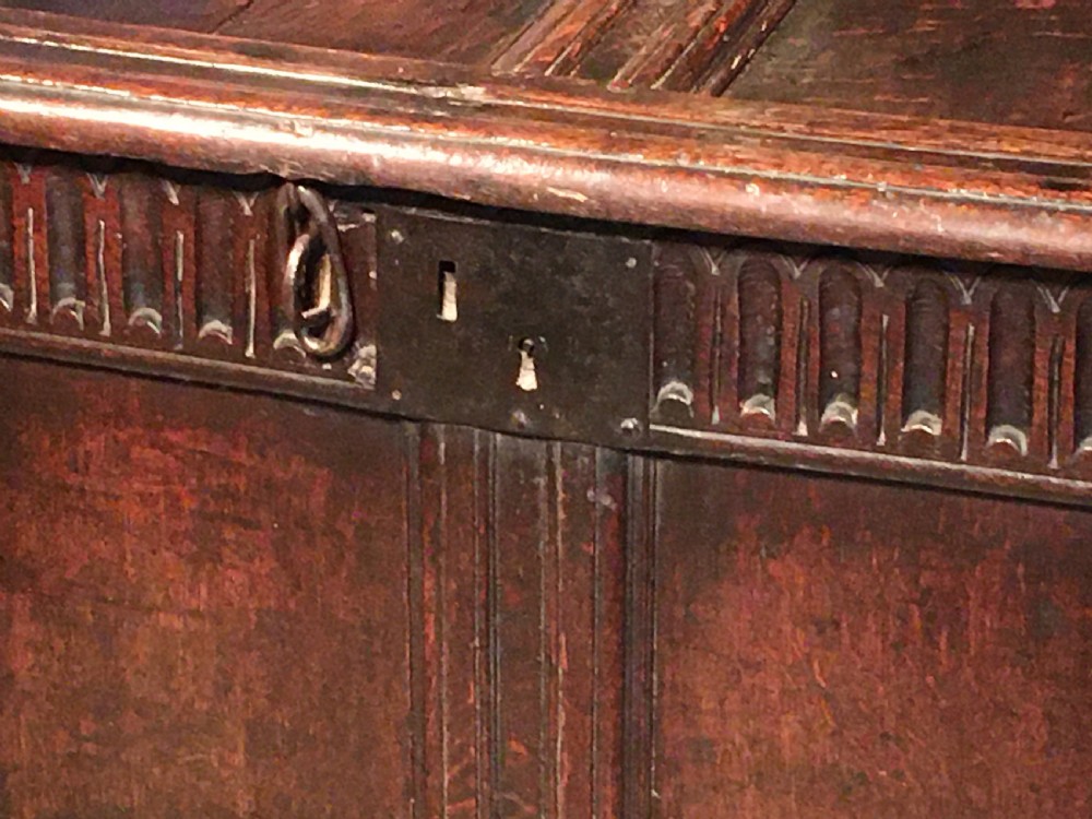 Mid 17th century Oak four panel Coffer View III