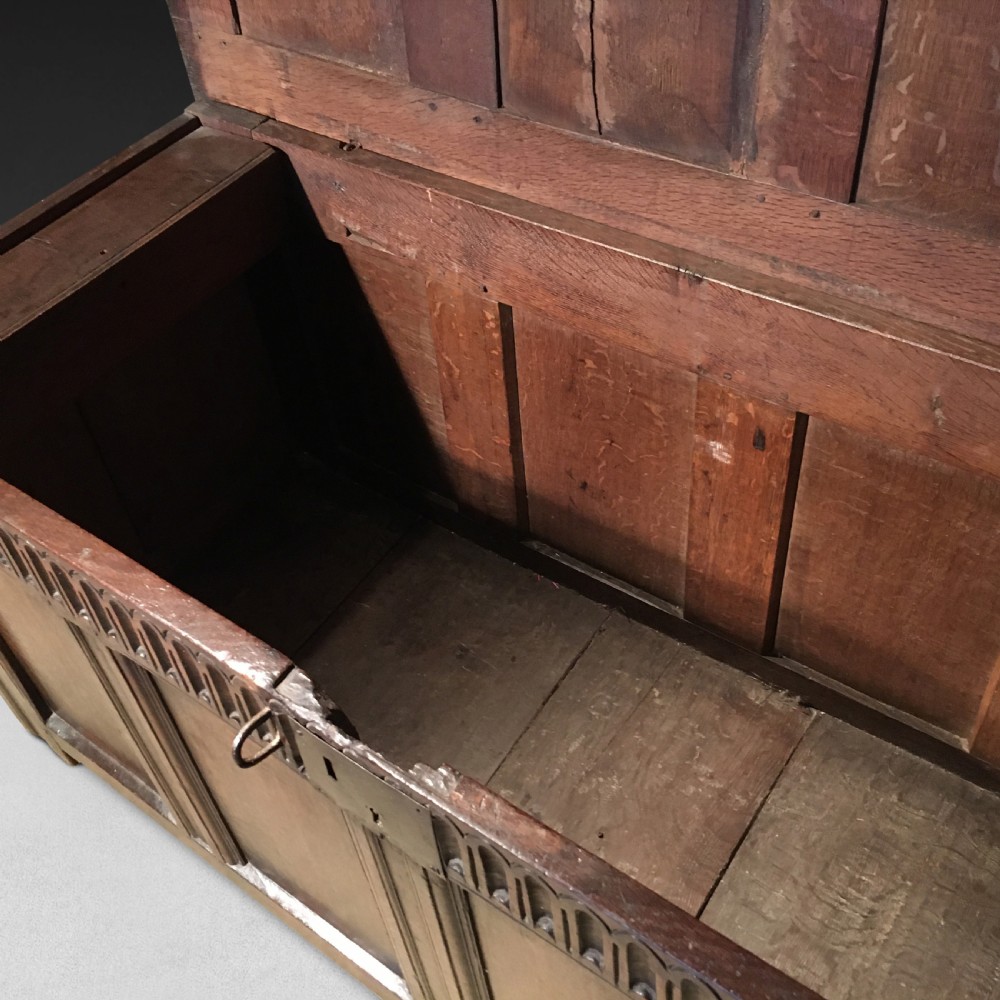 Mid 17th century Oak four panel Coffer View IV