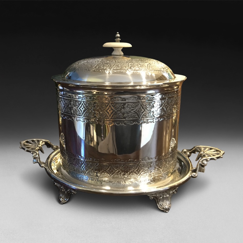 Victorian Silver Plated Oval Biscuit Barrel on stand