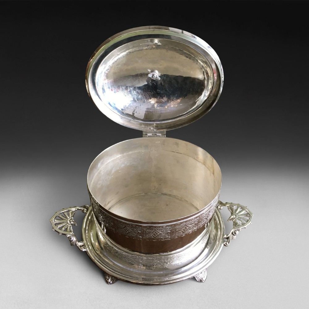 Victorian Silver Plated Oval Biscuit Barrel on stand View II