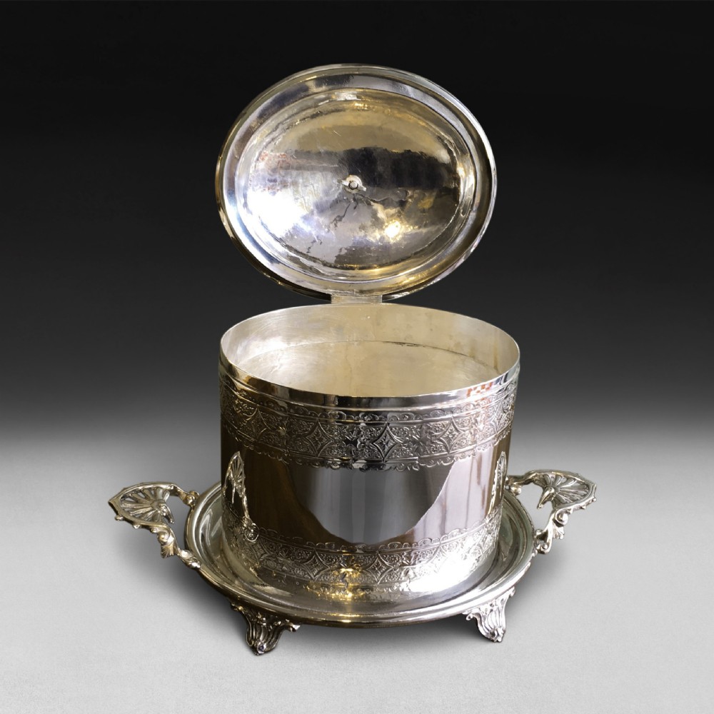 Victorian Silver Plated Oval Biscuit Barrel on stand View III