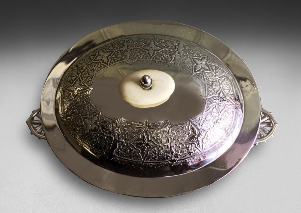 Victorian Silver Plated Oval Biscuit Barrel on stand View IV