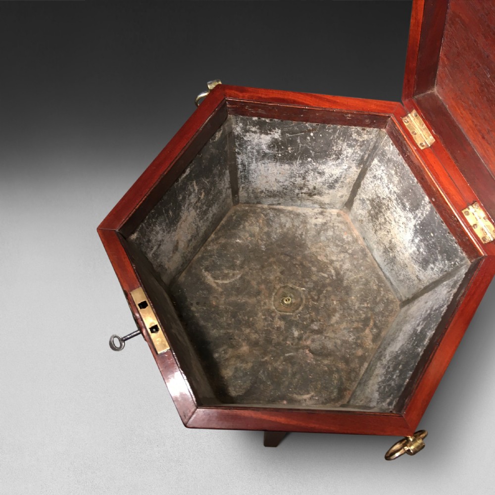 George III period Mahogany and Brass bound hexagonal Wine Cooler View IV