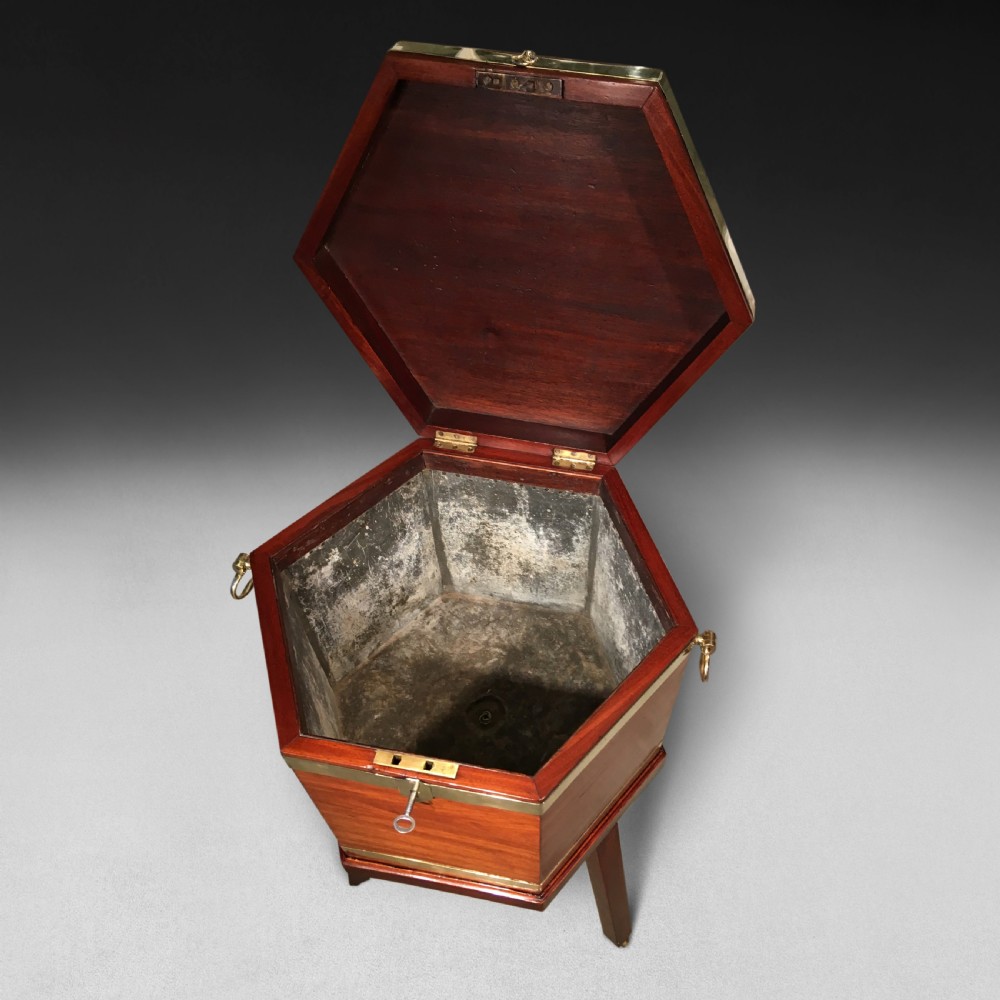 George III period Mahogany and Brass bound hexagonal Wine Cooler View V