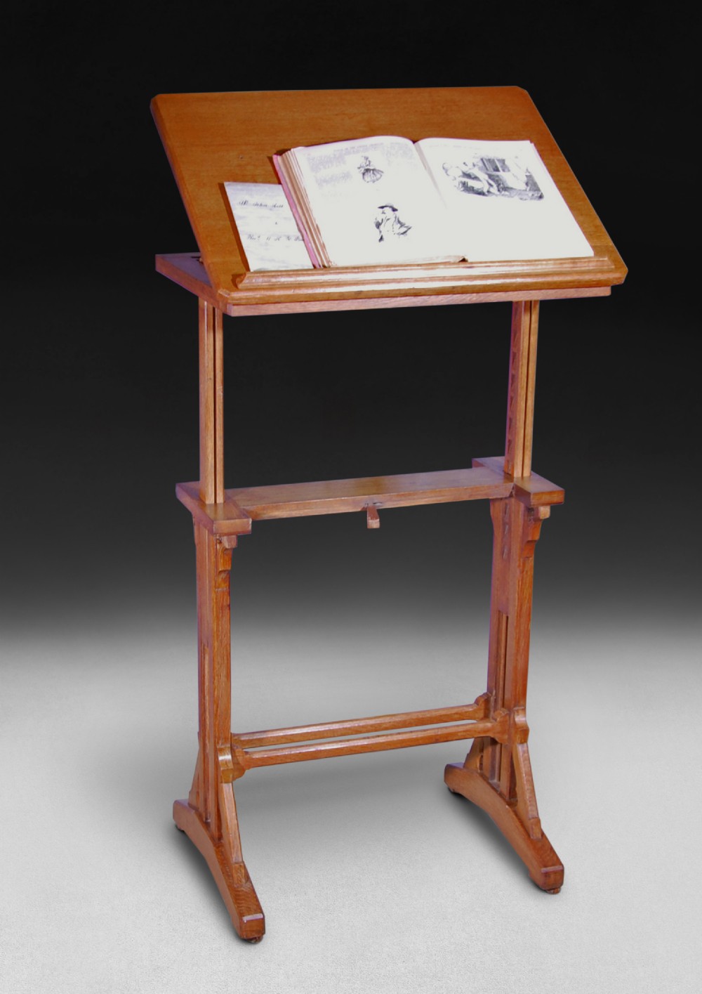 Gothic revival oak adjustable reading stand