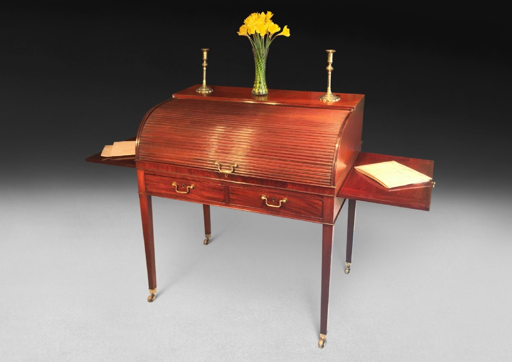 George III Period Mahogany Tambour Writing Table or Cylinder Bureau View VI